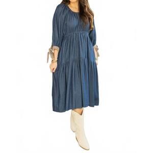 NEW WELLMADE women's ezra tiered midi dress in denim
